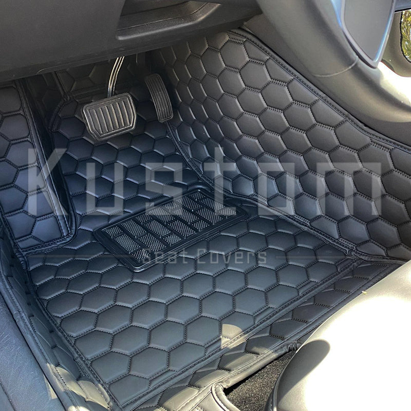 Tesla Model Y Custom Honeycomb Leather Floor Mat