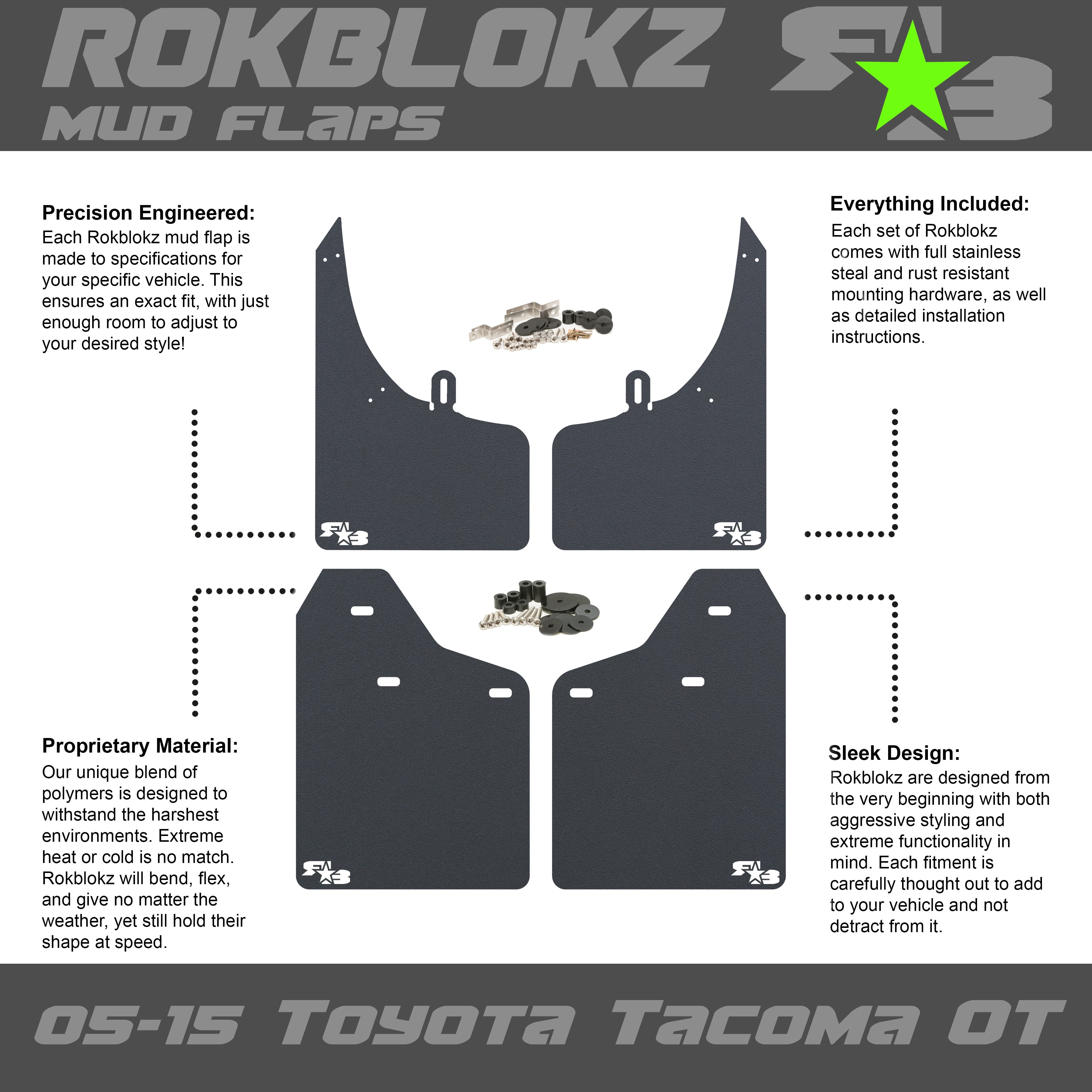 Toyota Tacoma (2nd Gen) 2005-2015 Mud Flaps for Over-Sized Tires