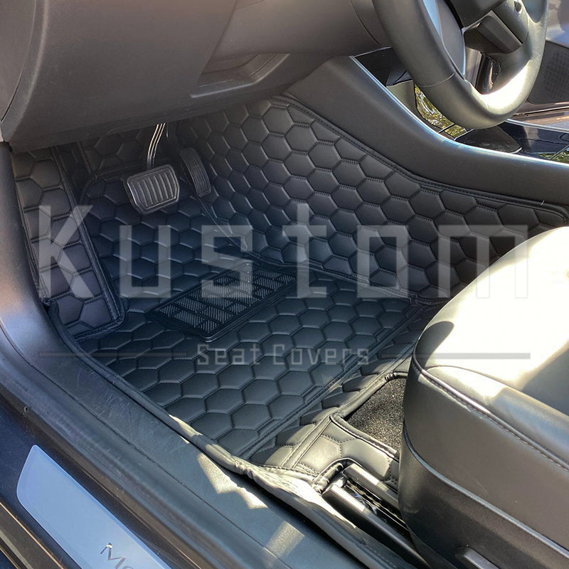Tesla Model Y Custom Honeycomb Leather Floor Mat