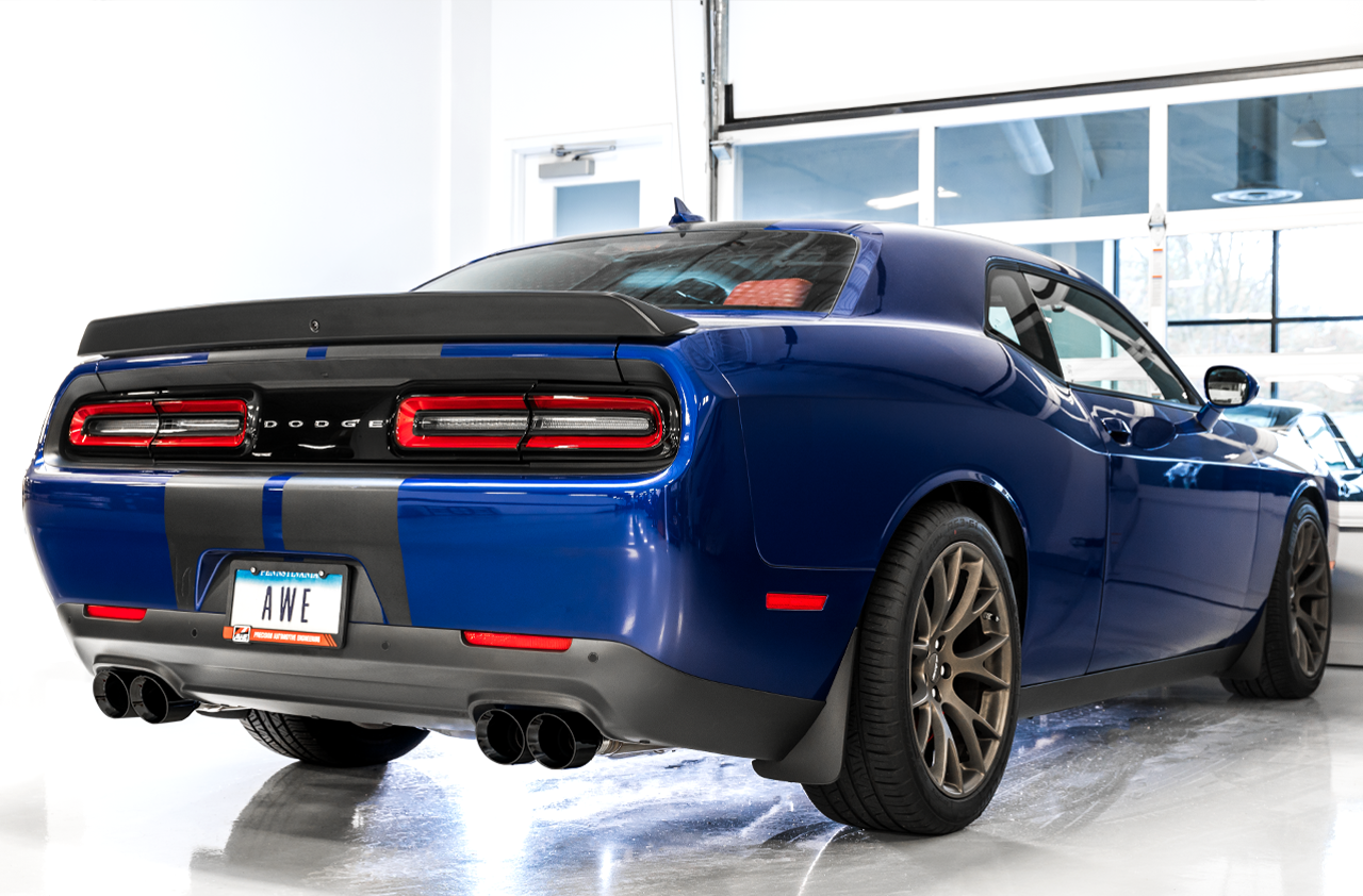 AWE Track Edition Exhaust for 15+ Challenger 6.4 / 6.2 SC - Diamond Black Quad Tips