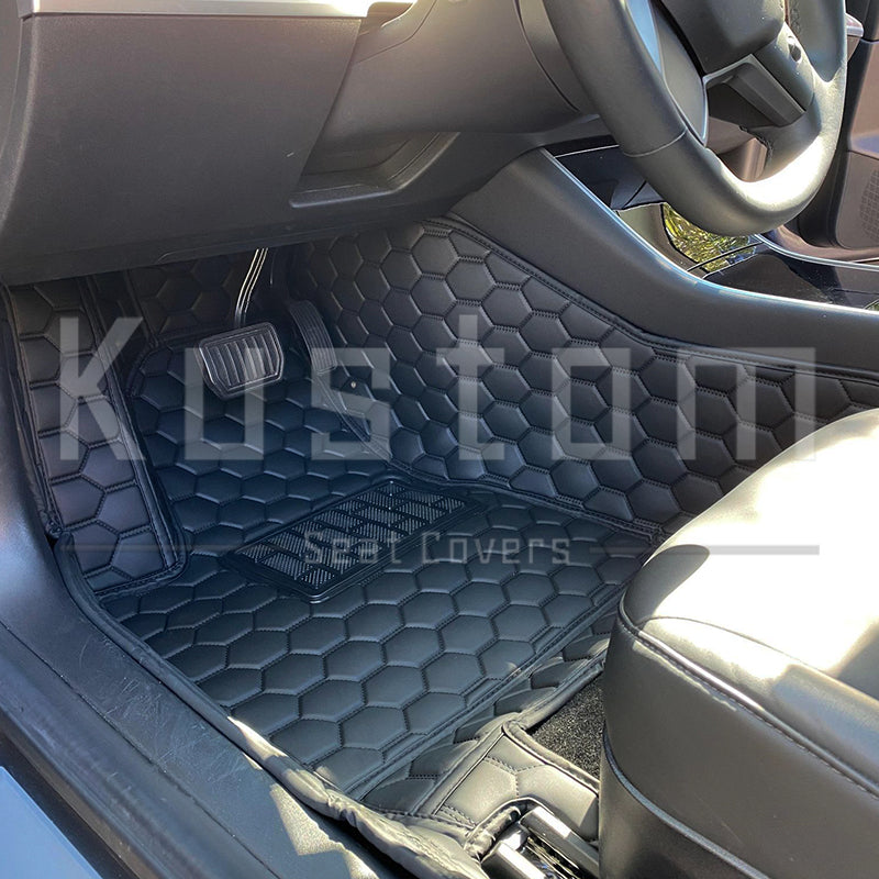 Tesla Model Y Custom Honeycomb Leather Floor Mat