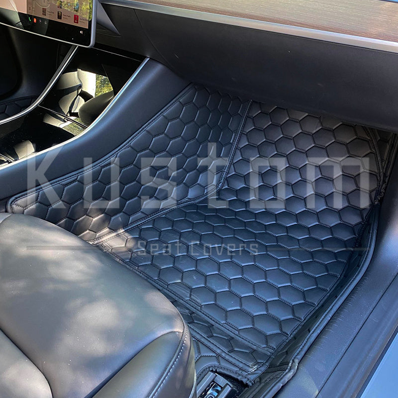 Tesla Model 3 Custom Honeycomb Leather Floor Mat