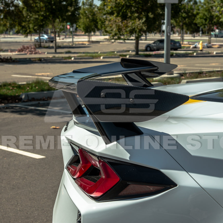 2020-Up Corvette C8 GM Factory Style DRY CARBON FIBER Rear Spoiler Side Winglets