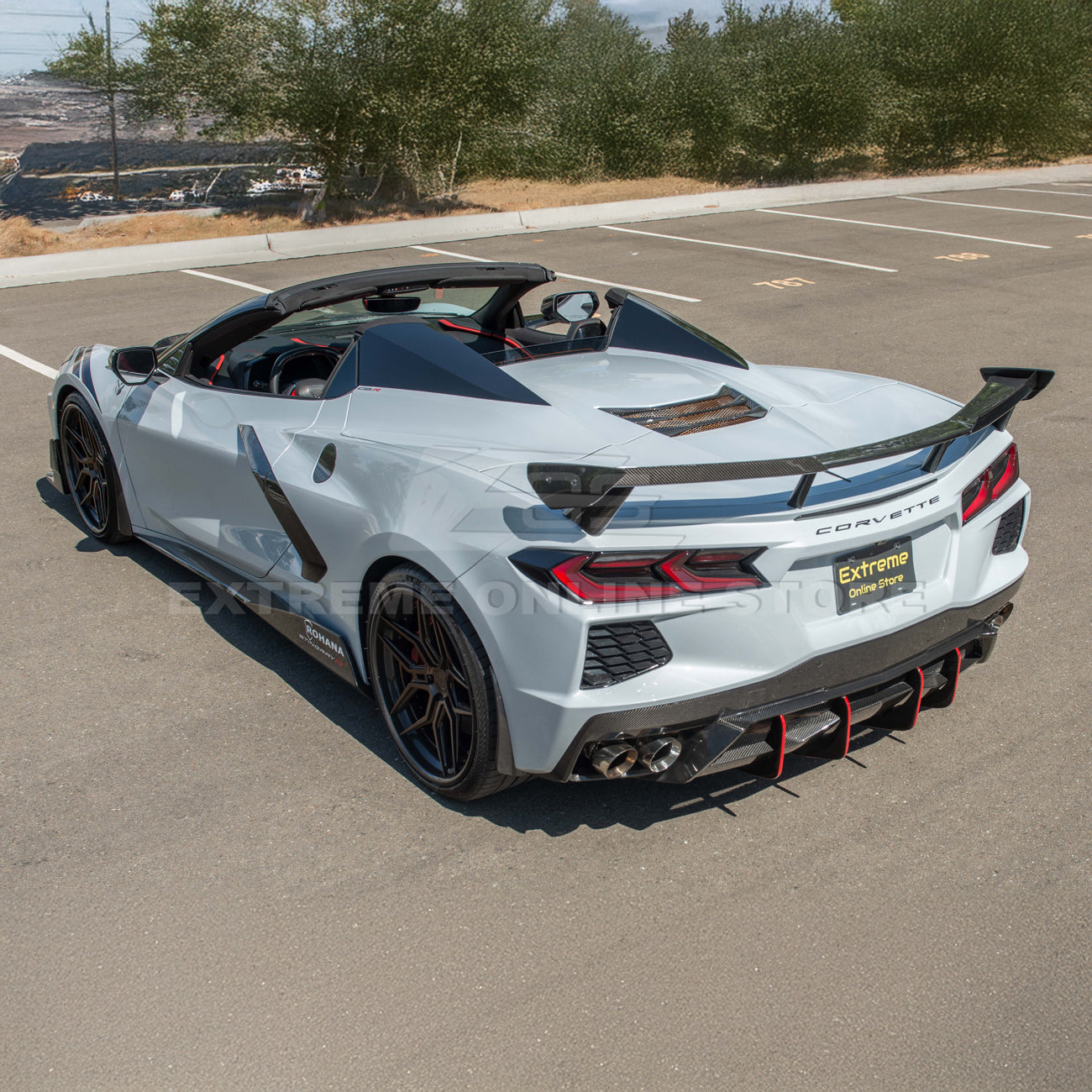 Corvette C8 Z51 DRY CARBON FIBER Rear Spoiler Add-On Wickers Extension