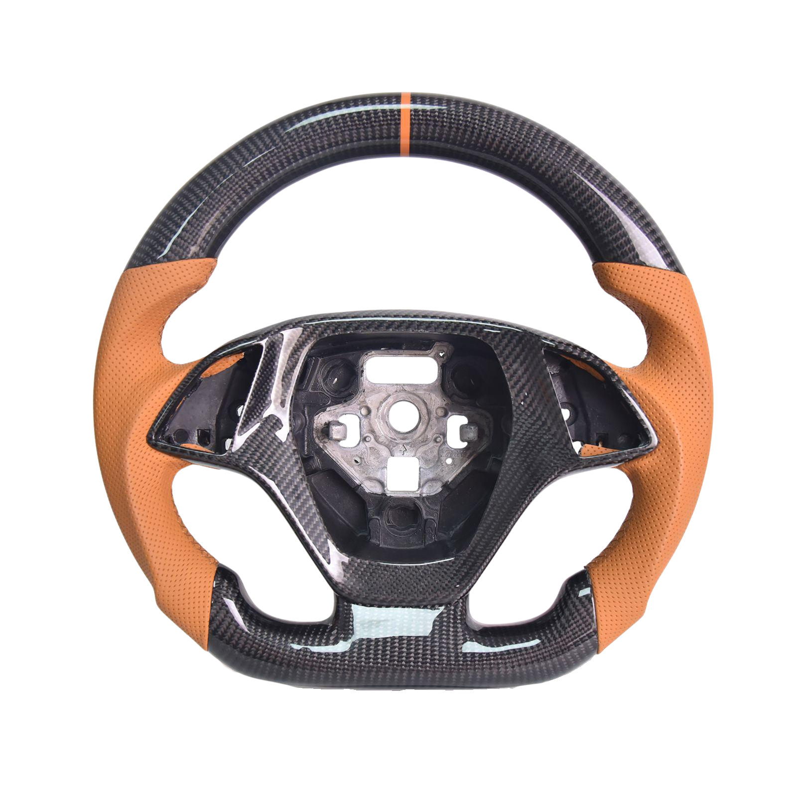 Chevrolet Corvette C7 Brown Leather Orange Stitching Carbon Fiber Steering Wheel