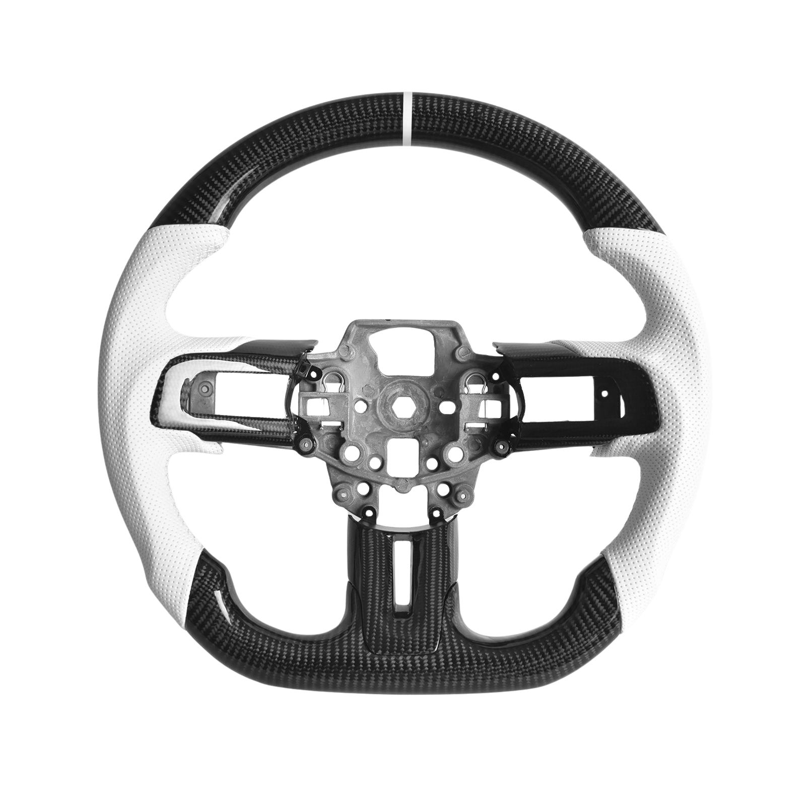 2015-23 Mustang White Leather White Stitching Carbon Fiber Steering Wheel