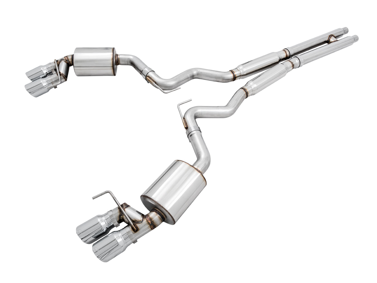 AWE Touring Edition Cat-back Exhaust for the '18-'23 S550 Mustang GT - Quad Chrome Silver Tips