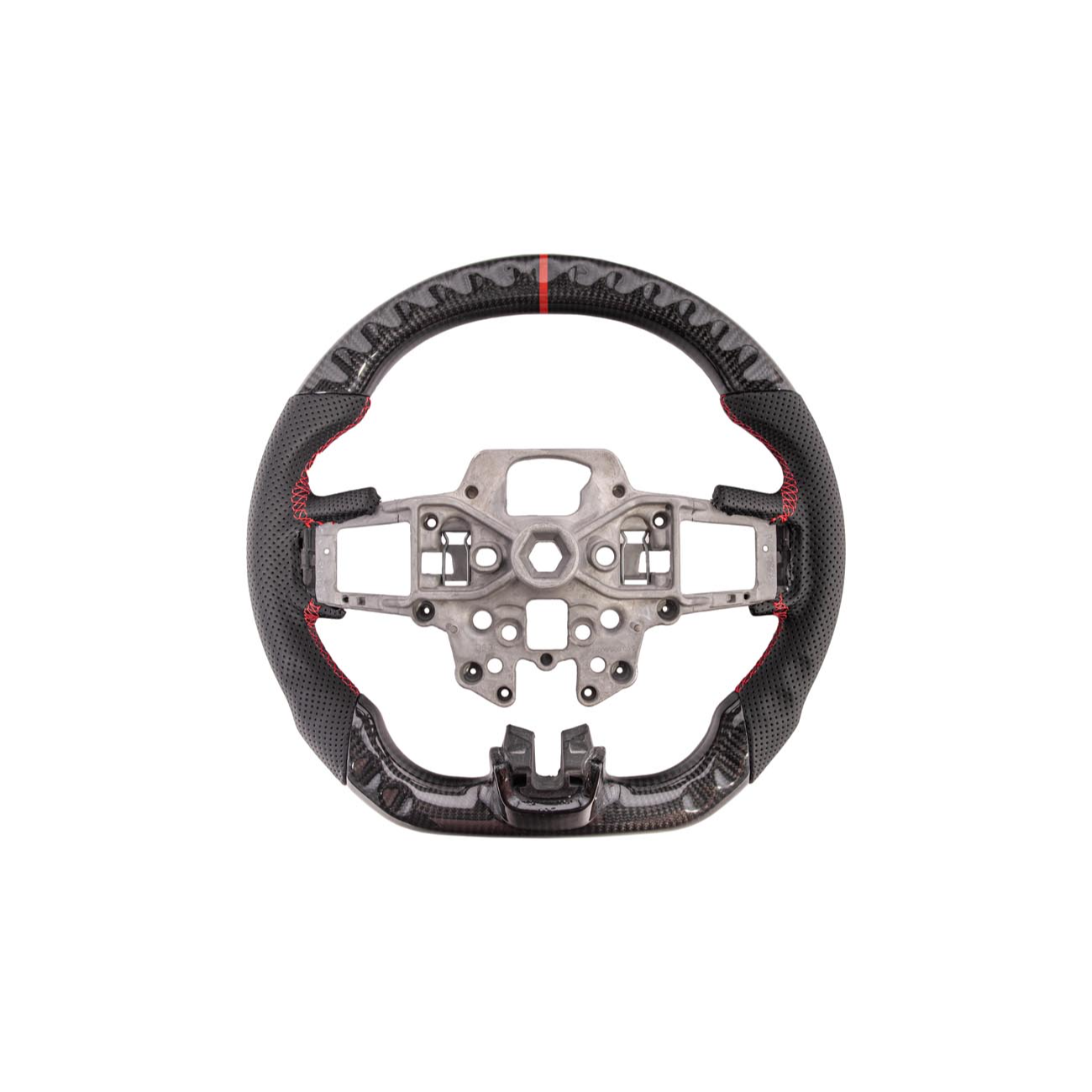 2015-23 Mustang Black Leather Red Stitching Carbon Fiber Steering Wheel