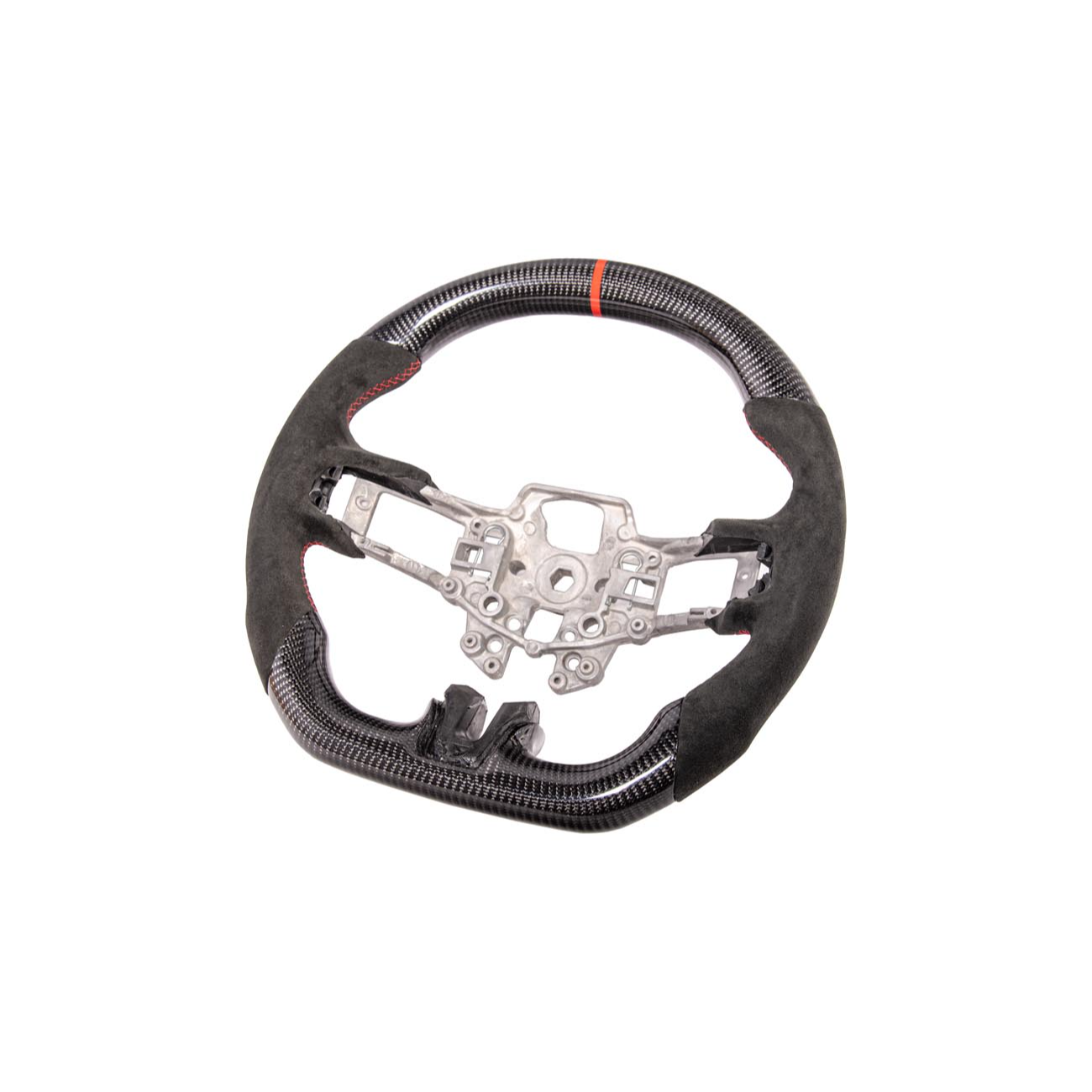 2015-23 Mustang Black Leather Red Stitching Carbon Fiber Steering Wheel