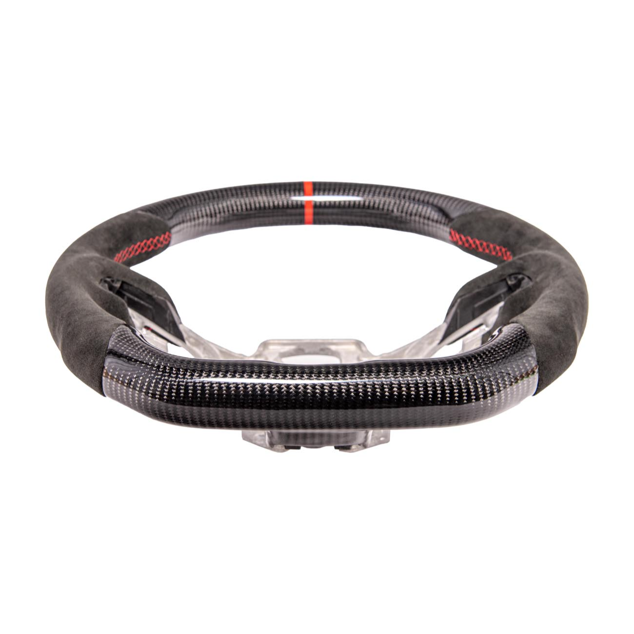 2015-23 Mustang Black Leather Red Stitching Carbon Fiber Steering Wheel
