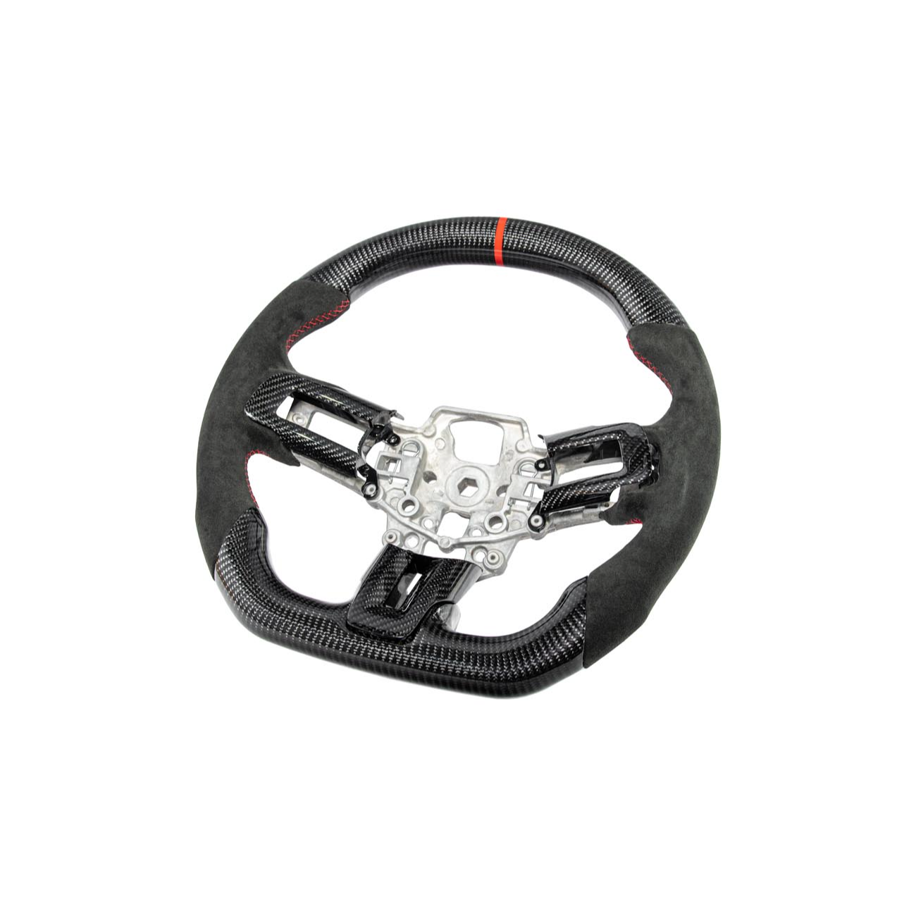 2015-23 Mustang Black Leather Red Stitching Carbon Fiber Steering Wheel