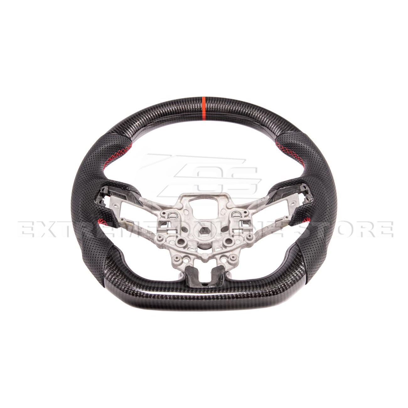 2015-23 Mustang Black Leather Red Stitching Carbon Fiber Steering Wheel