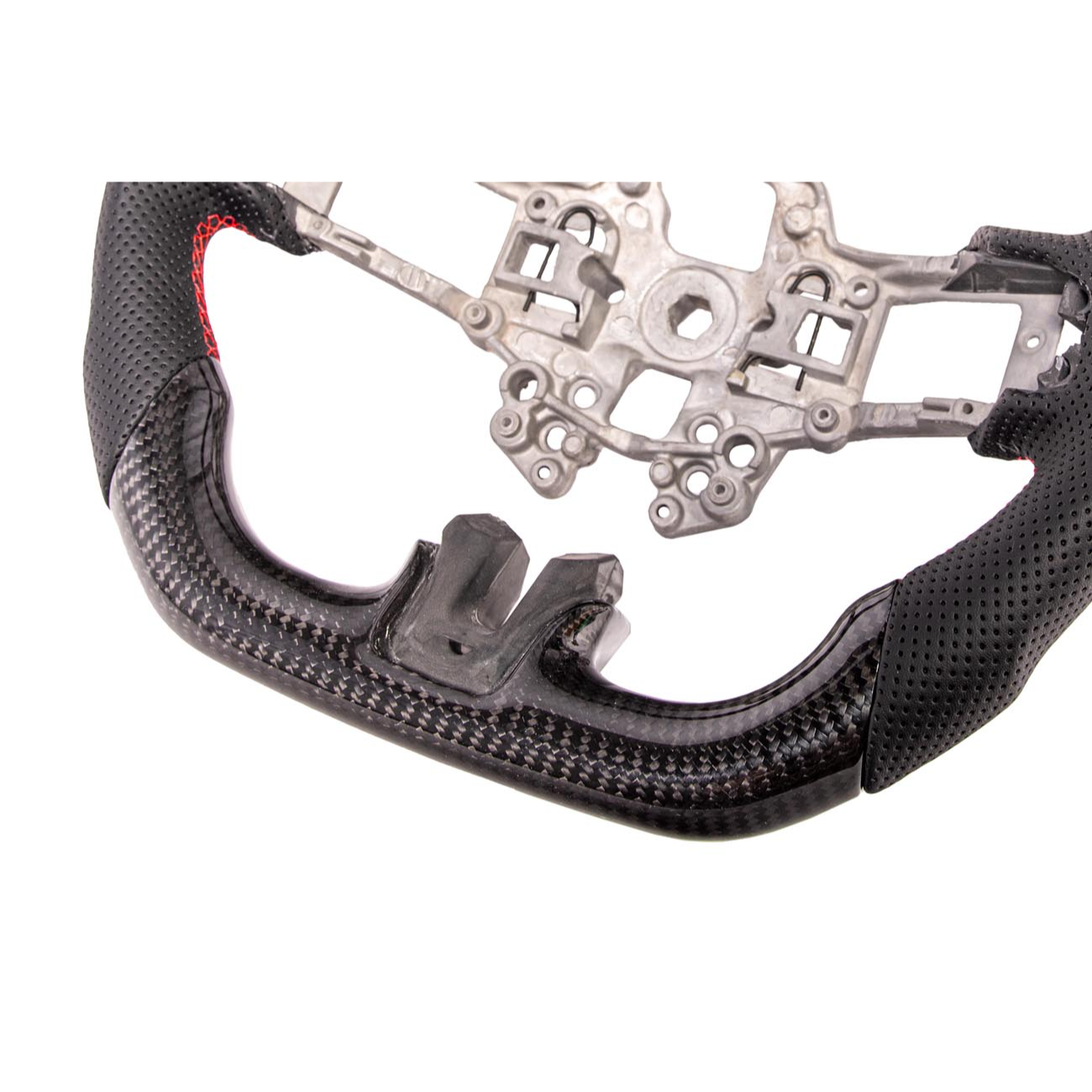 2015-23 Mustang Black Leather Red Stitching Carbon Fiber Steering Wheel