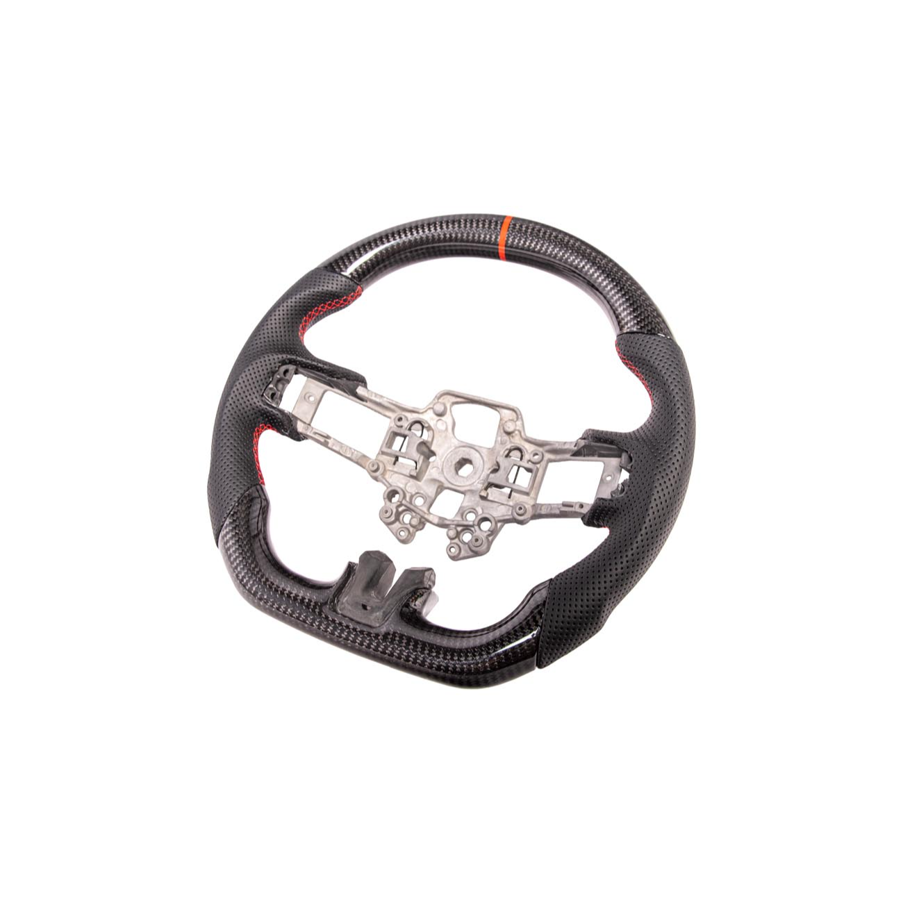 2015-23 Mustang Black Leather Red Stitching Carbon Fiber Steering Wheel