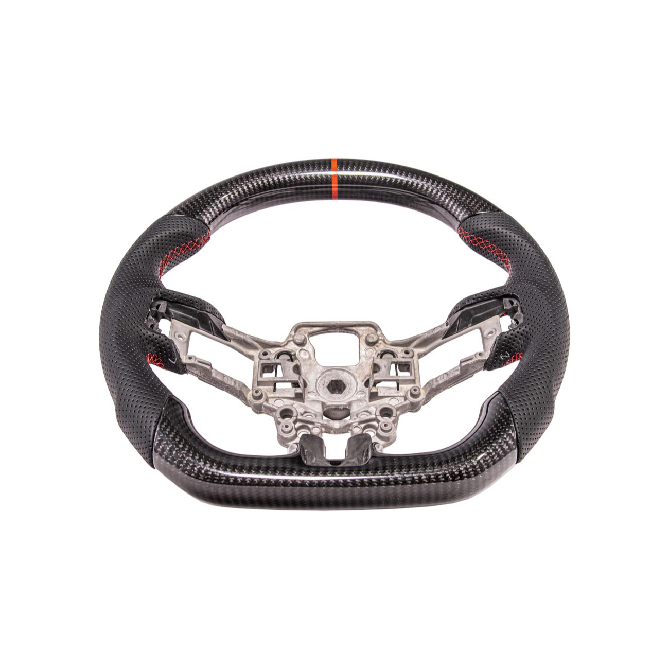 2015-23 Mustang Black Leather Red Stitching Carbon Fiber Steering Wheel