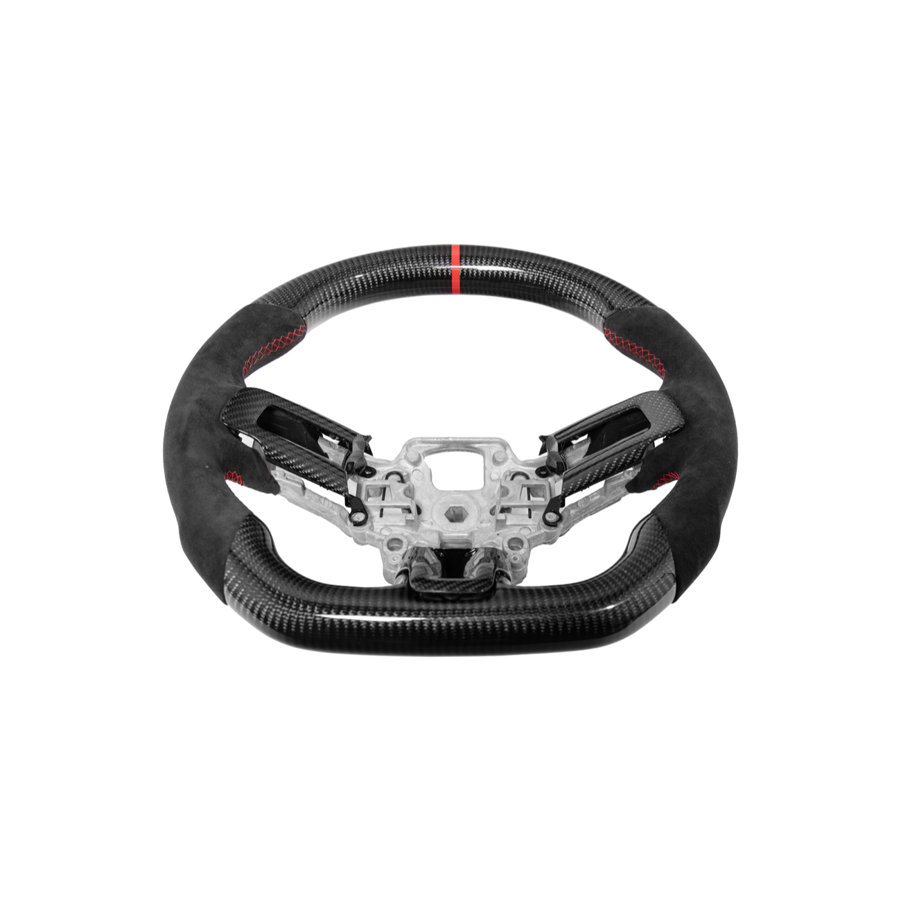 2015-23 Mustang Black Leather Red Stitching Carbon Fiber Steering Wheel