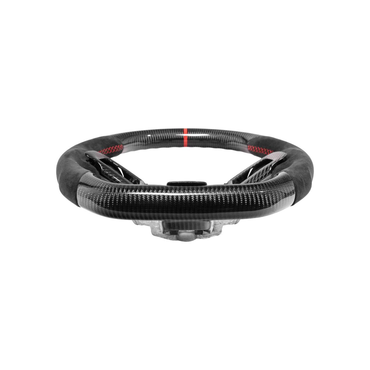 2015-23 Mustang Black Leather Red Stitching Carbon Fiber Steering Wheel