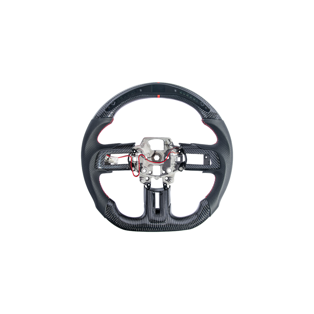2015-23 Mustang Black Leather Red Stitching Carbon Fiber Steering Wheel