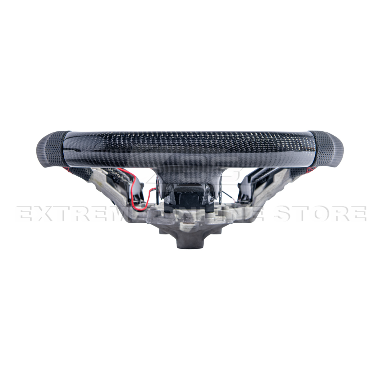 2015-23 Mustang Black Leather Red Stitching Carbon Fiber Steering Wheel