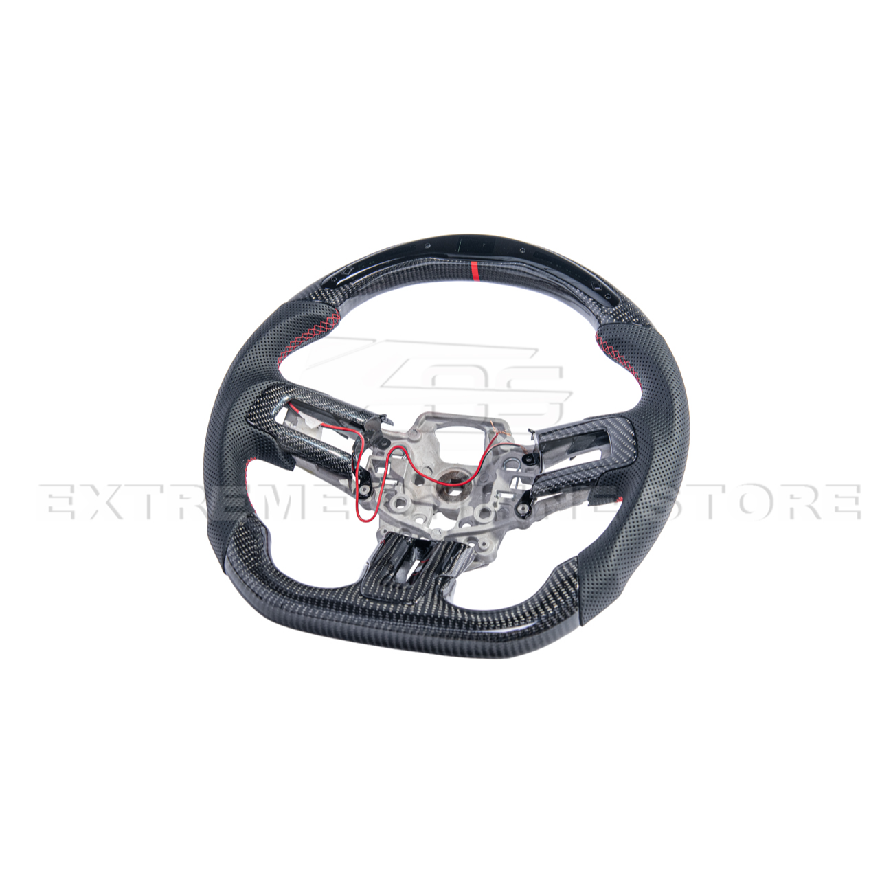 2015-23 Mustang Black Leather Red Stitching Carbon Fiber Steering Wheel