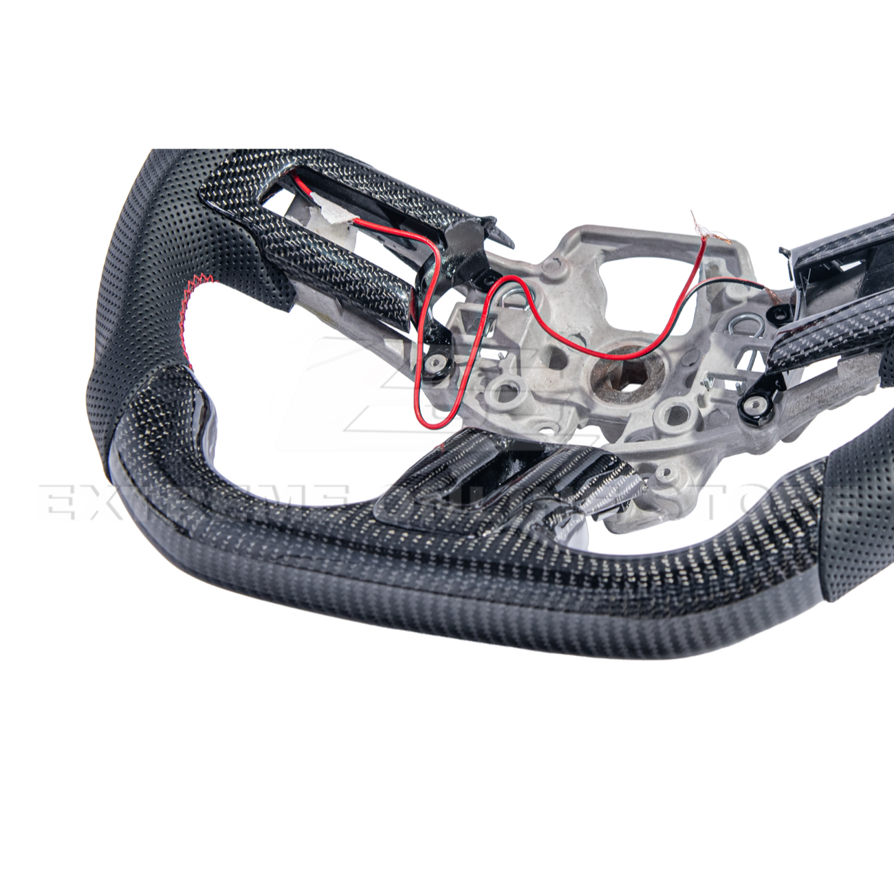2015-23 Mustang Black Leather Red Stitching Carbon Fiber Steering Wheel