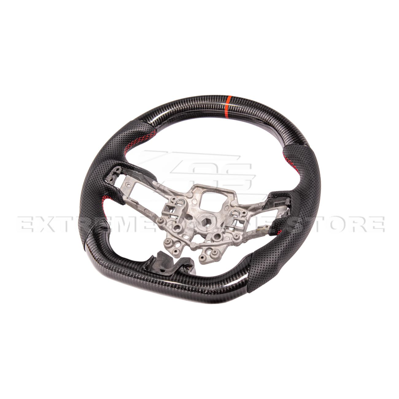 2015-23 Mustang Black Leather Red Stitching Carbon Fiber Steering Wheel
