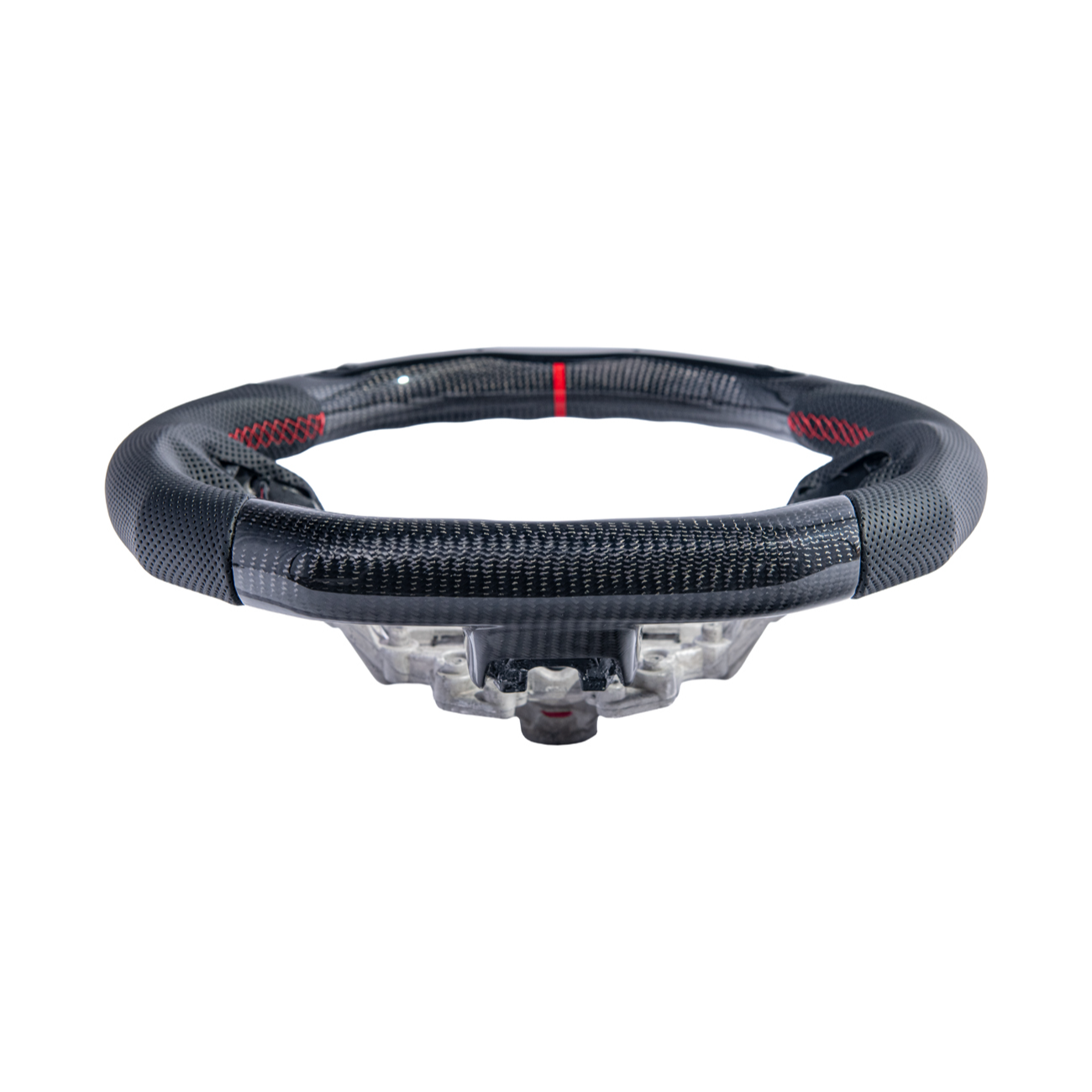 2015-23 Mustang Black Leather Red Stitching Carbon Fiber Steering Wheel