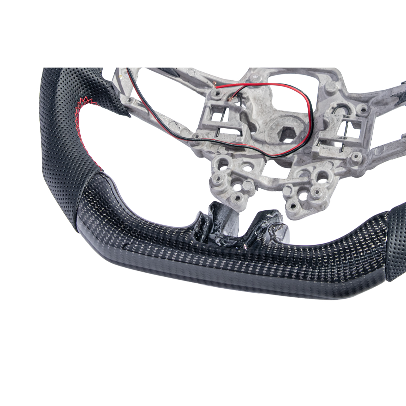 2015-23 Mustang Black Leather Red Stitching Carbon Fiber Steering Wheel