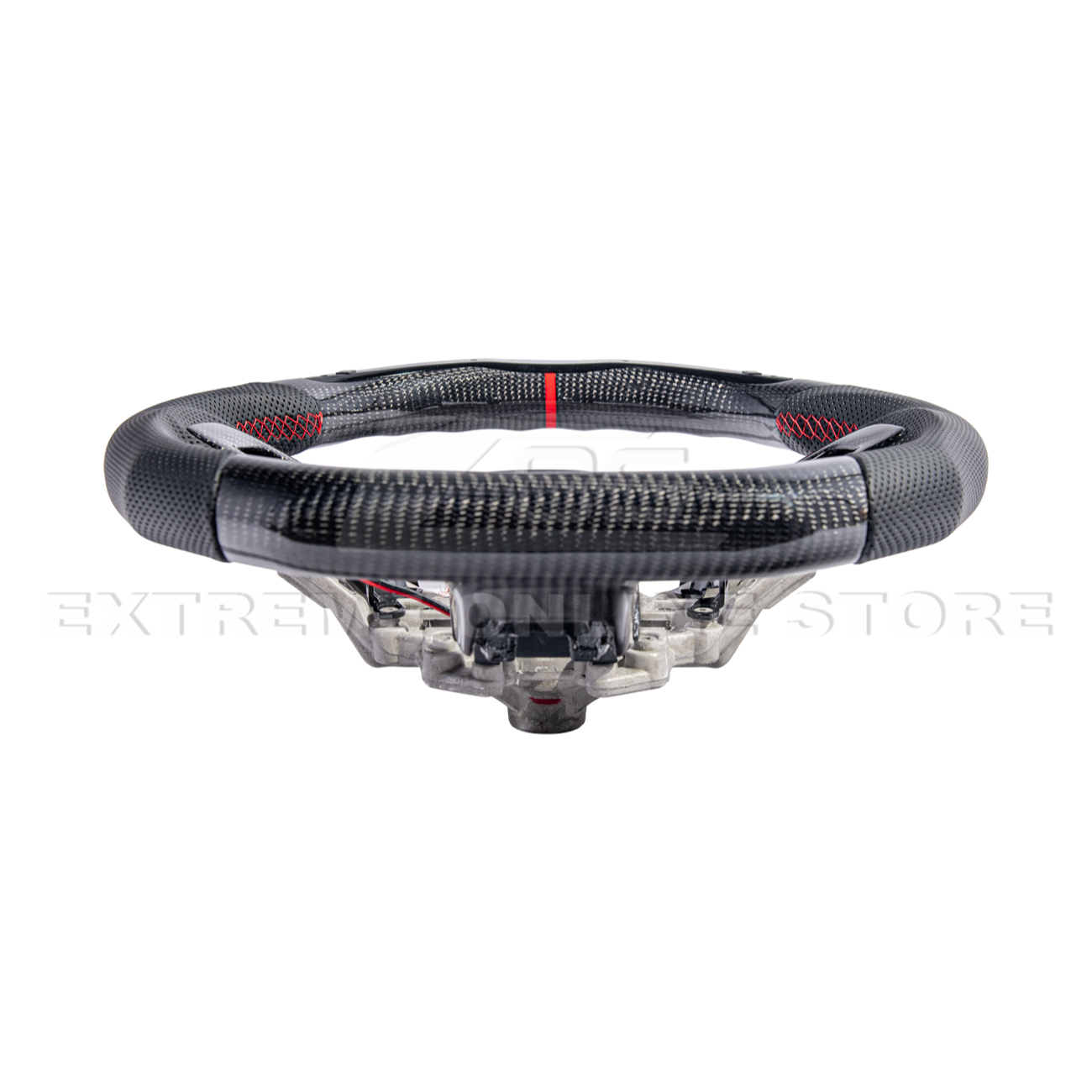 2015-23 Mustang Black Leather Red Stitching Carbon Fiber Steering Wheel