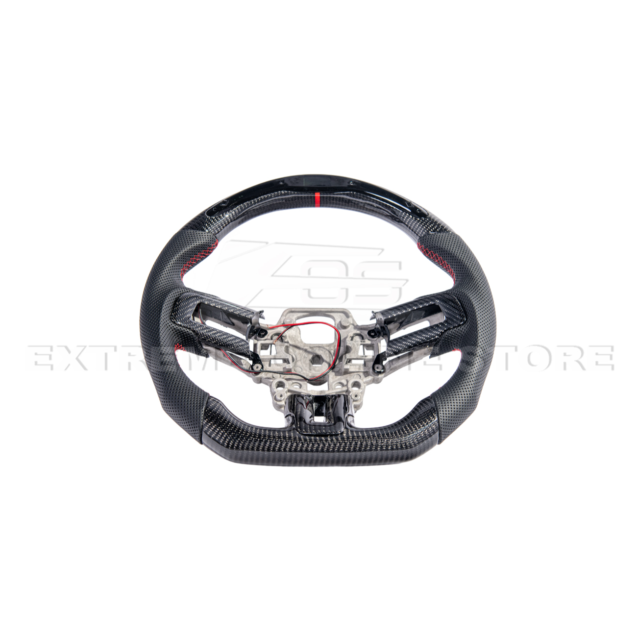 2015-23 Mustang Black Leather Red Stitching Carbon Fiber Steering Wheel