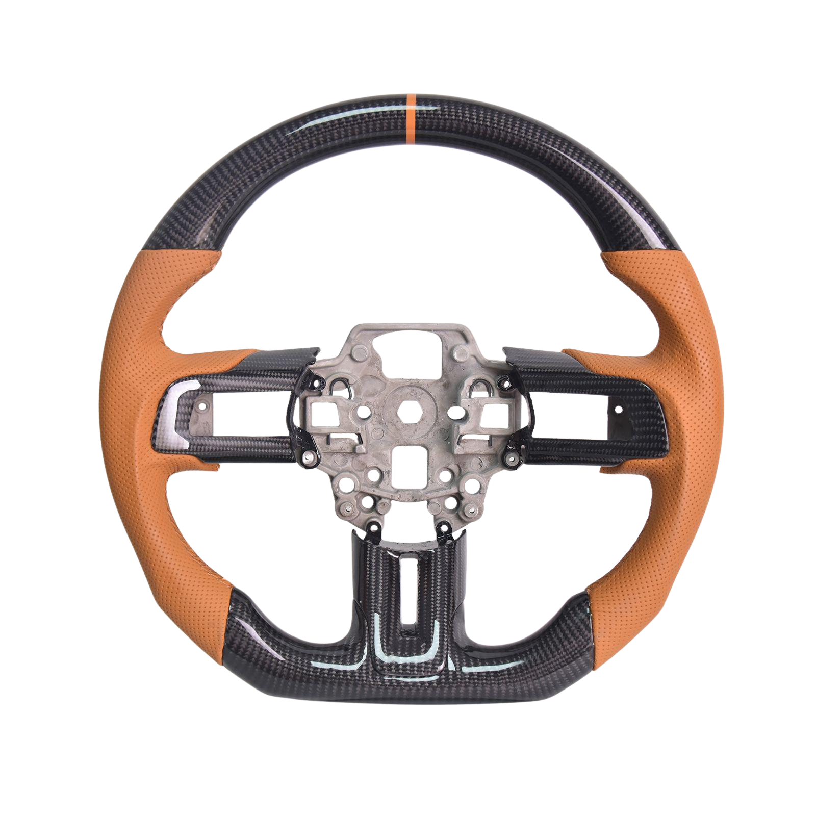 2015-23 Mustang Brown Leather Brown Stitching Carbon Fiber Steering Wheel