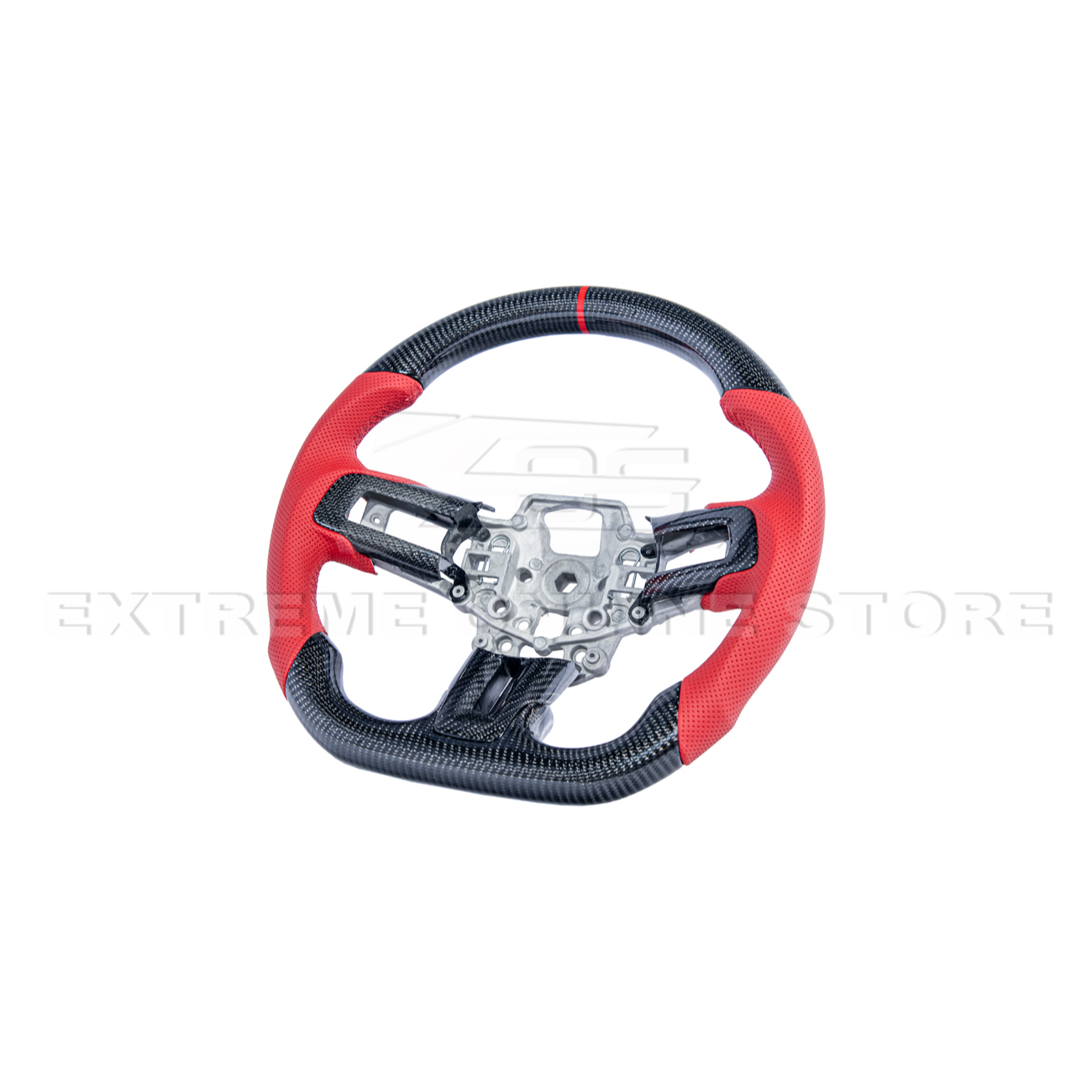 2015-23 Mustang Red Leather Red Stitching Carbon Fiber Steering Wheel