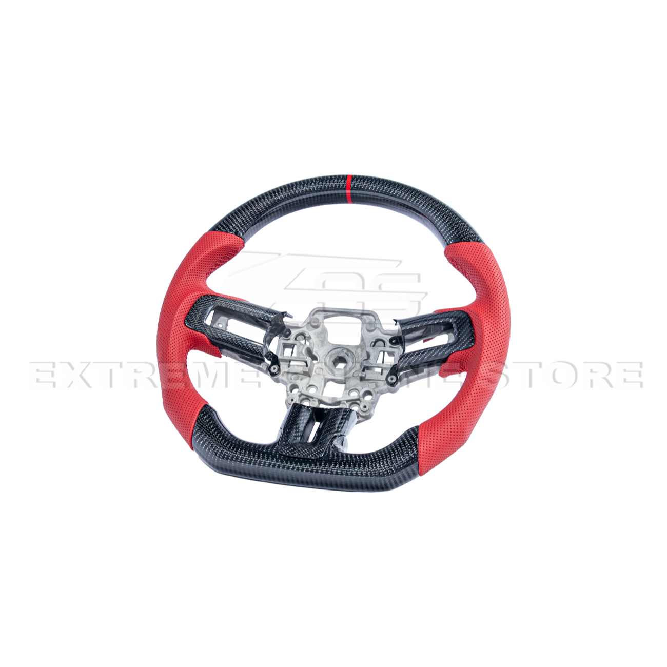 2015-23 Mustang Red Leather Red Stitching Carbon Fiber Steering Wheel