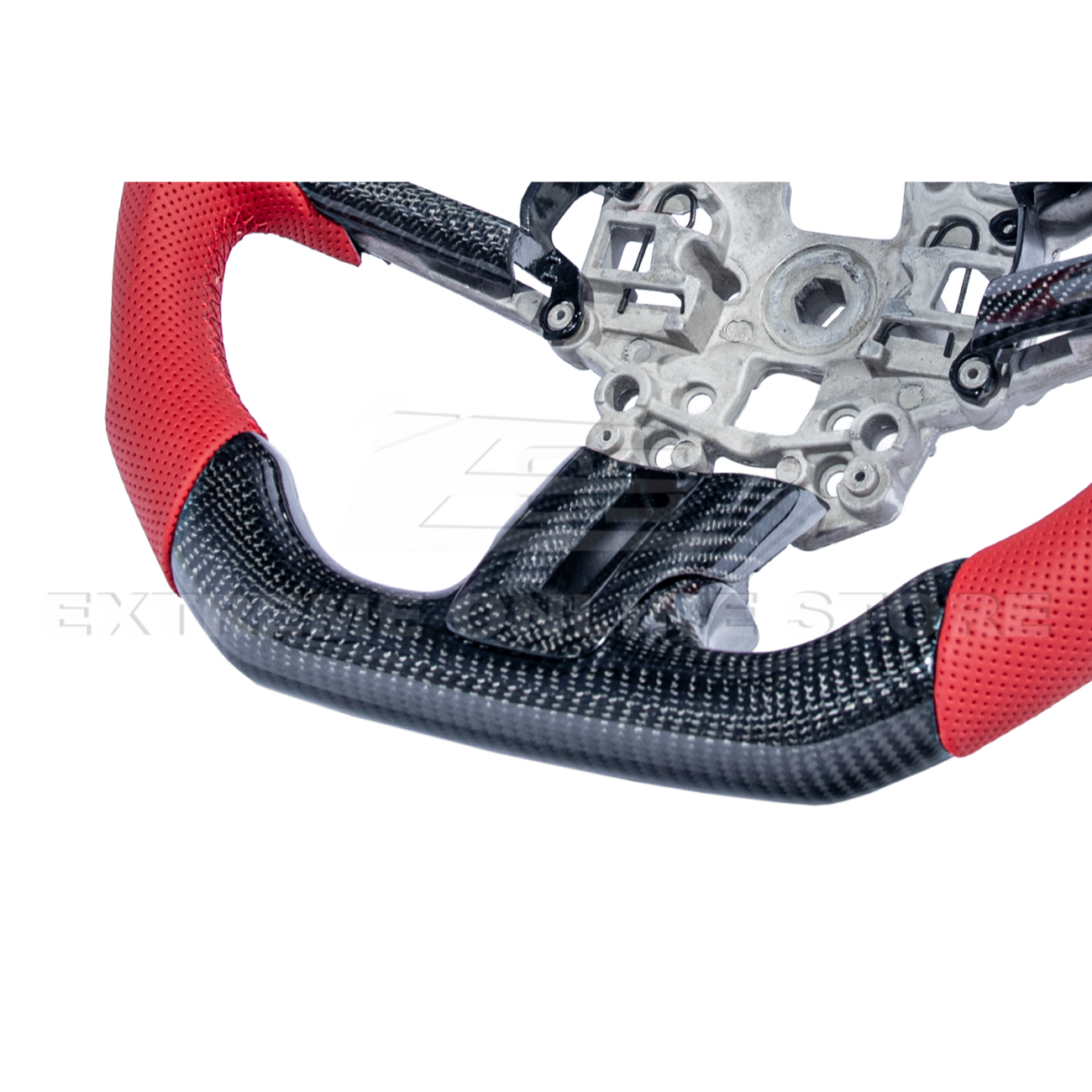 2015-23 Mustang Red Leather Red Stitching Carbon Fiber Steering Wheel