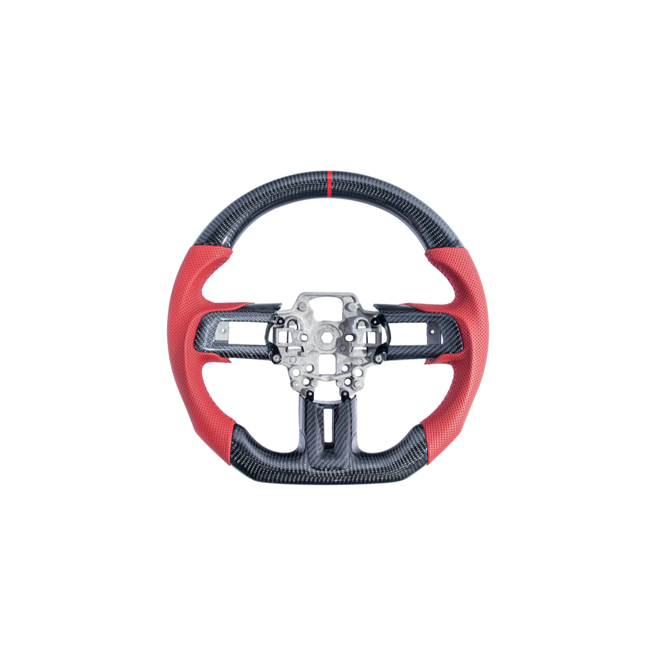2015-23 Mustang Red Leather Red Stitching Carbon Fiber Steering Wheel