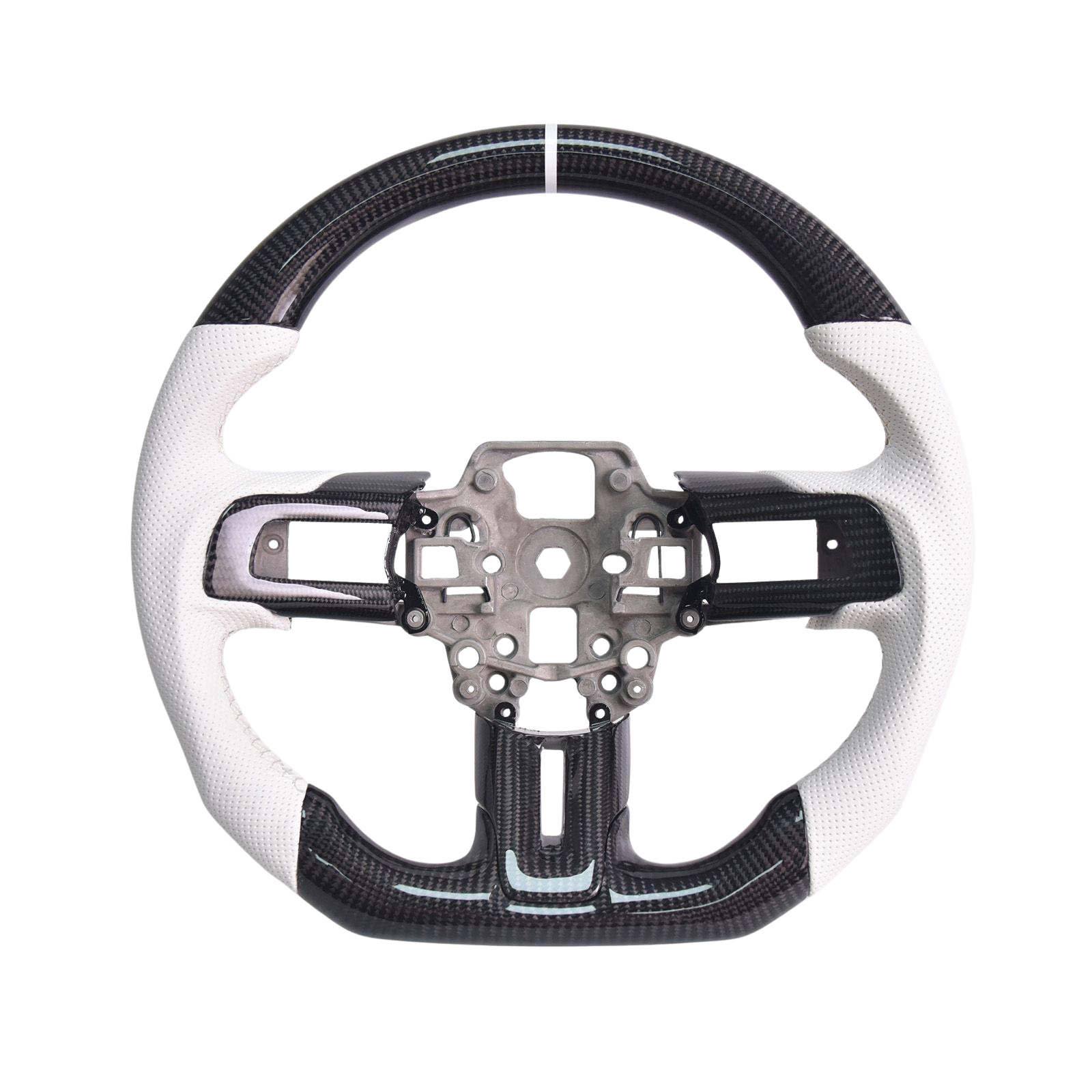 2015-23 Mustang White Leather White Stitching Carbon Fiber Steering Wheel
