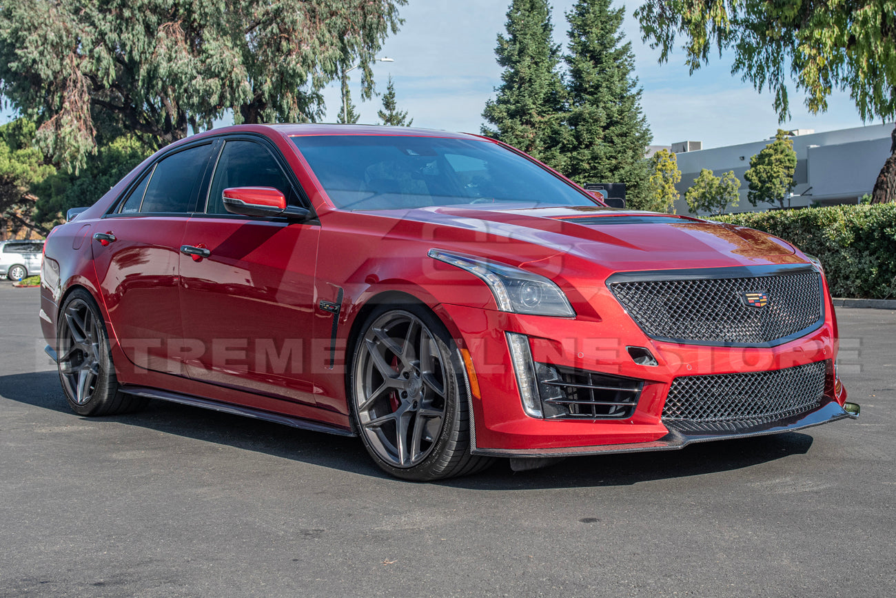2016-19 Cadillac CTS-V Dry Carbon Fiber Front Splitter Side Wheel Arch