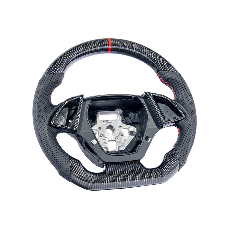 2016-2024 CAMARO CARBON FIBER Perforated Leather Red Stripe Steering Wheel
