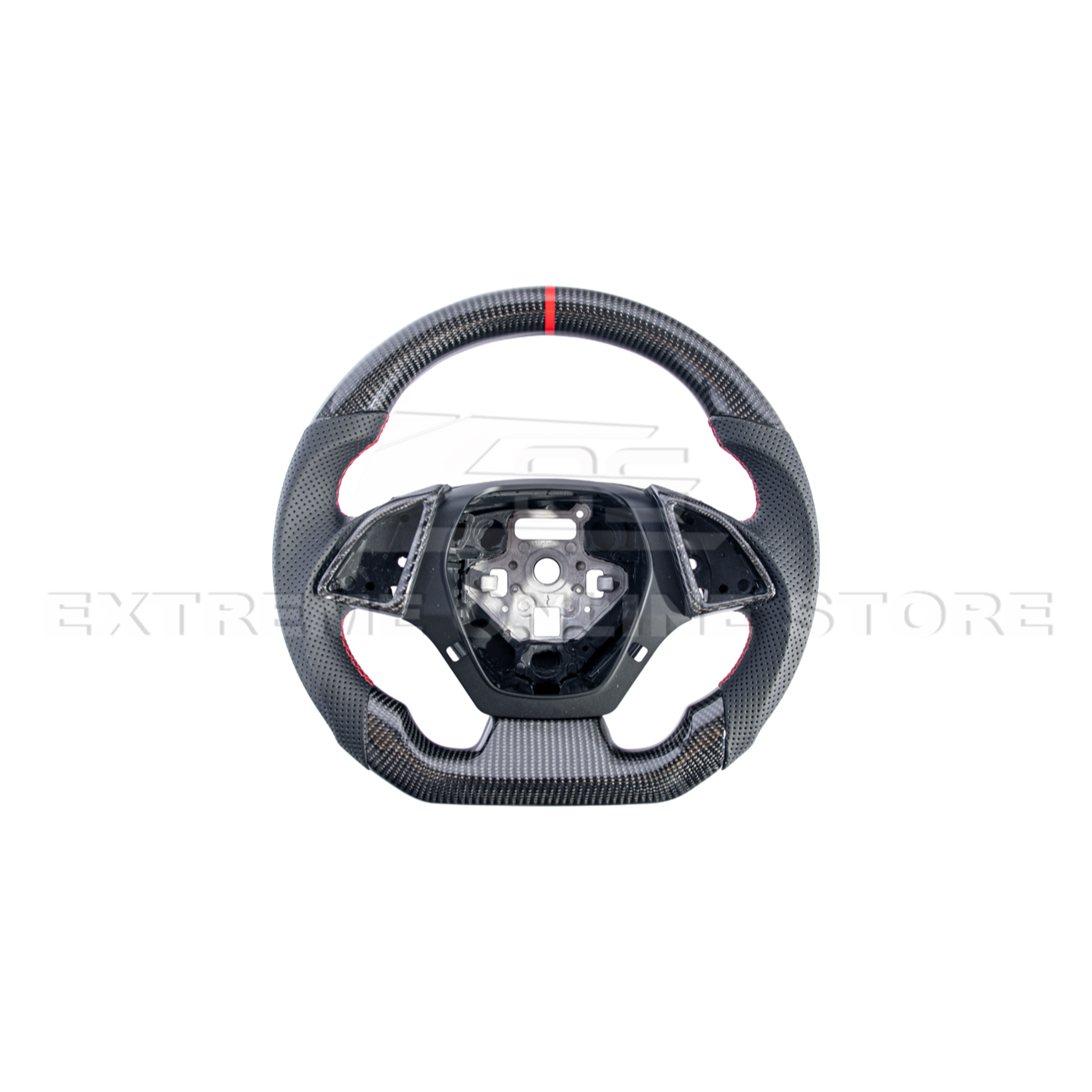 2016-2024 CAMARO CARBON FIBER Perforated Leather Red Stripe Steering Wheel