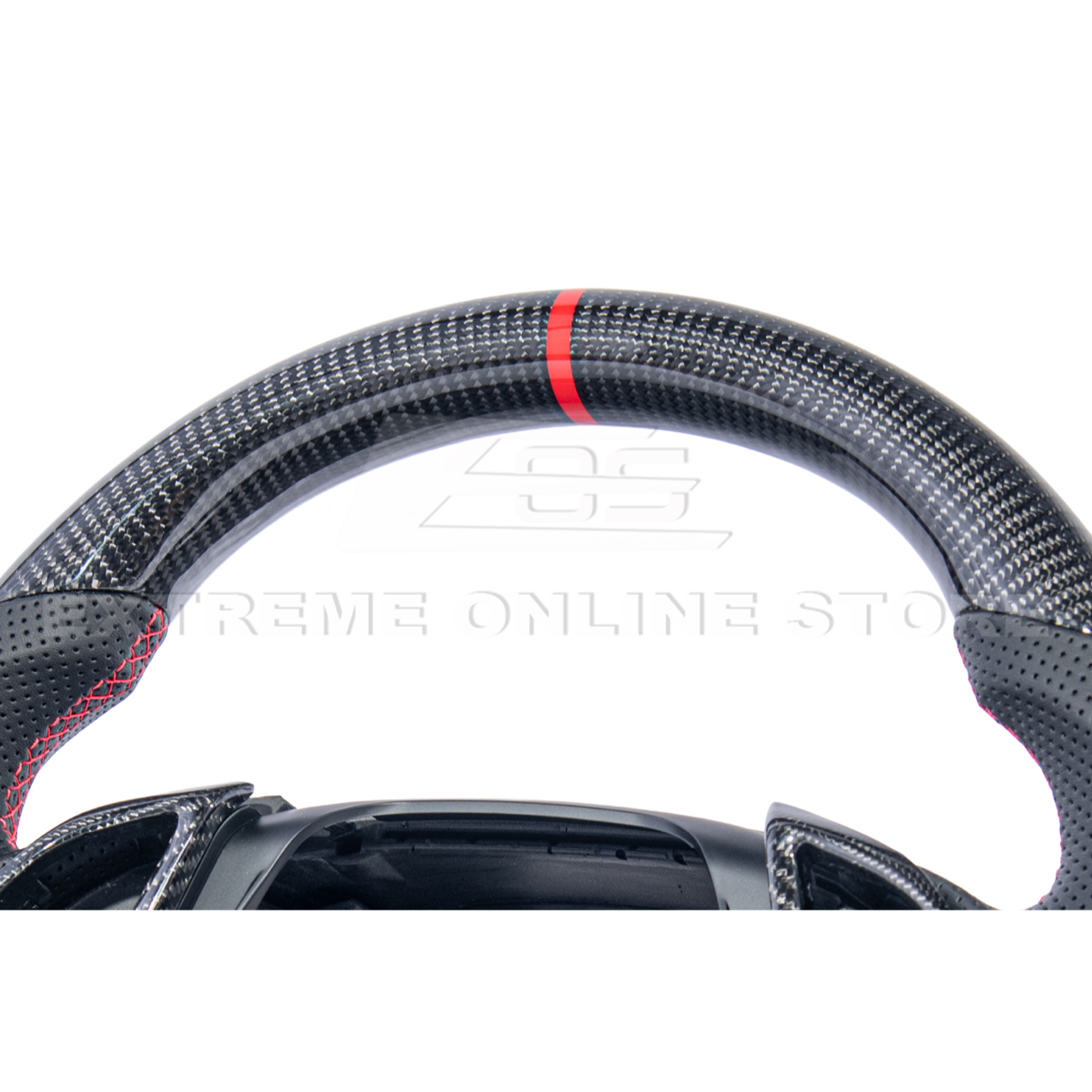 2016-2024 CAMARO CARBON FIBER Perforated Leather Red Stripe Steering Wheel