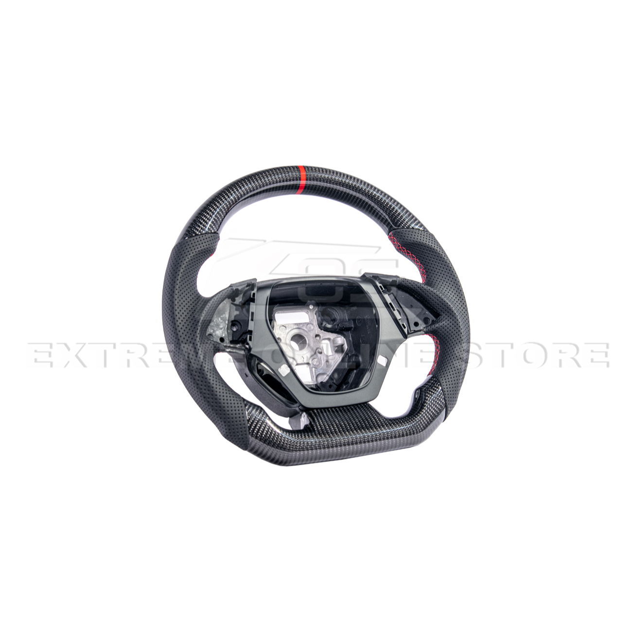 2016-2024 CAMARO CARBON FIBER Perforated Leather Red Stripe Steering Wheel