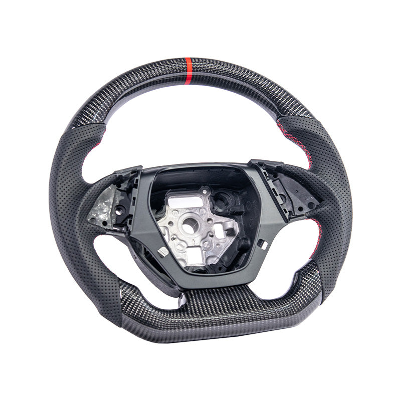 2016-2024 CAMARO CARBON FIBER Perforated Leather Red Stripe Steering Wheel