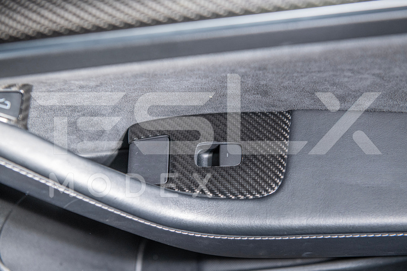 2020-23 Tesla Model 3 & 20-24 Y Carbon Fiber Interior Door Glass Lifting Panel Cover
