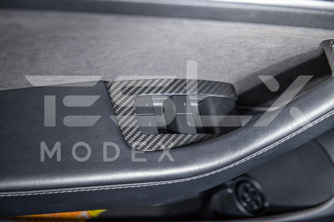 2020-23 Tesla Model 3 & 20-24 Y Carbon Fiber Interior Door Glass Lifting Panel Cover
