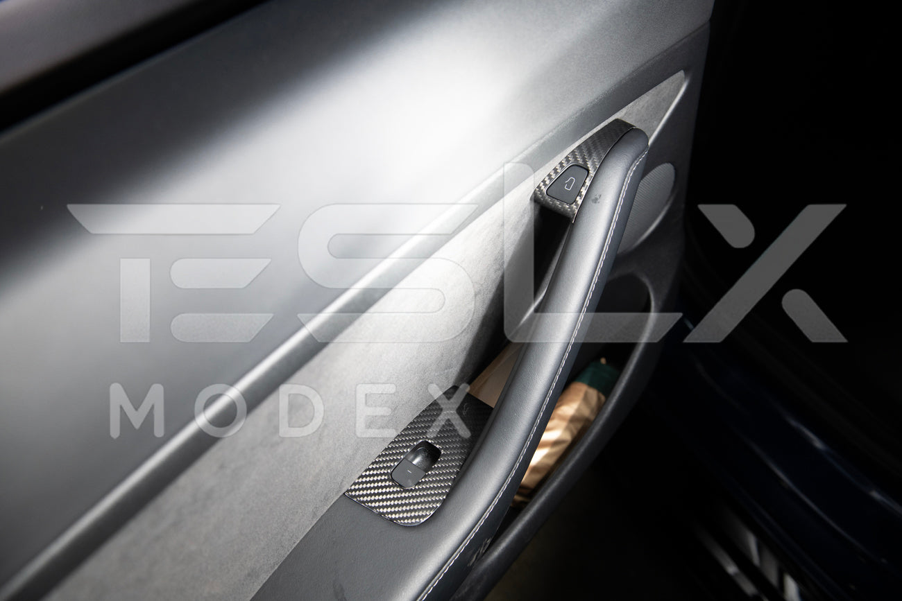 2020-23 Tesla Model 3 & 20-24 Y Carbon Fiber Interior Door Glass Lifting Panel Cover