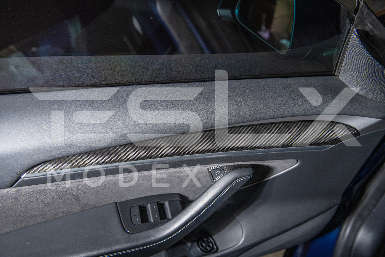 2020-23 Tesla Model 3 & 20-24 Y Carbon Fiber Interior Door Trim Panel Cover