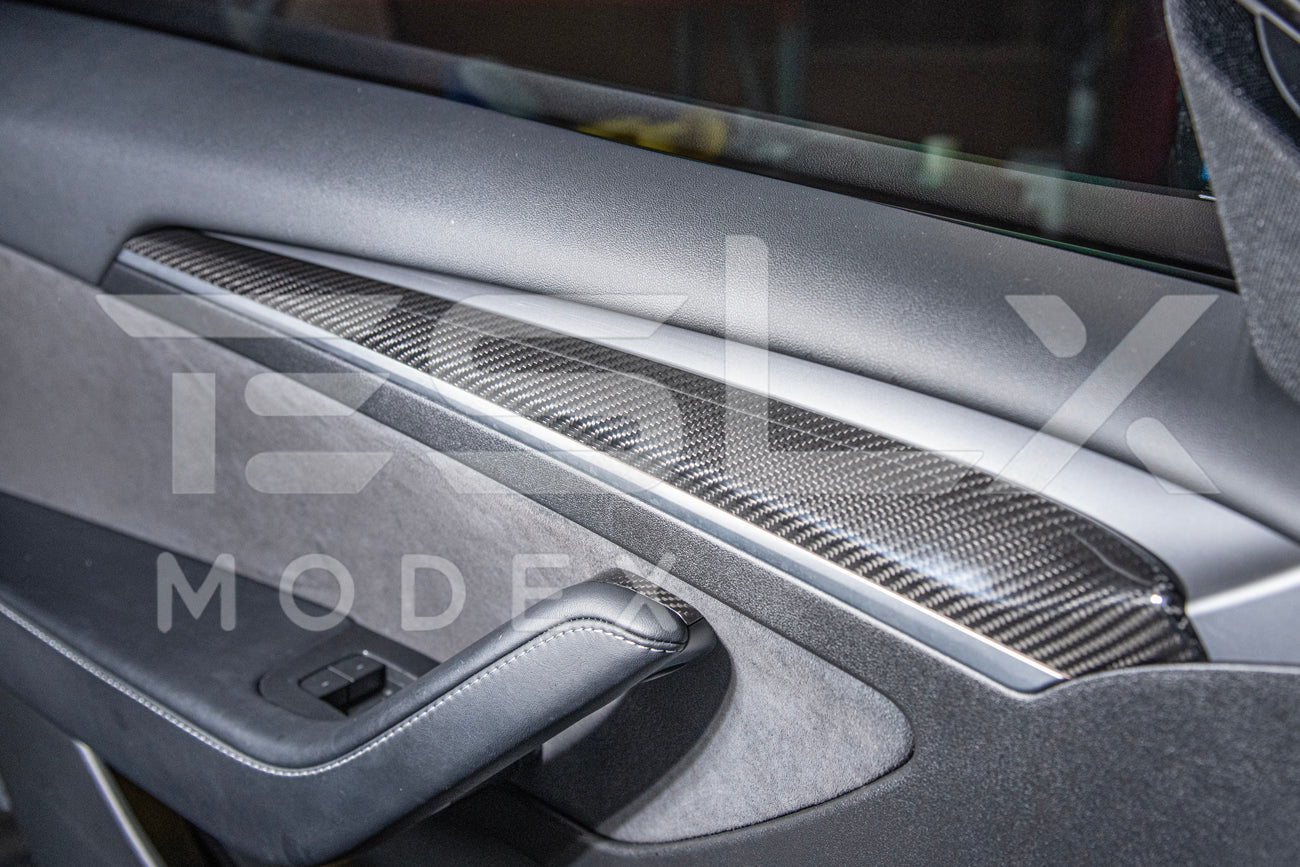 2020-23 Tesla Model 3 & 20-24 Y Carbon Fiber Interior Door Trim Panel Cover