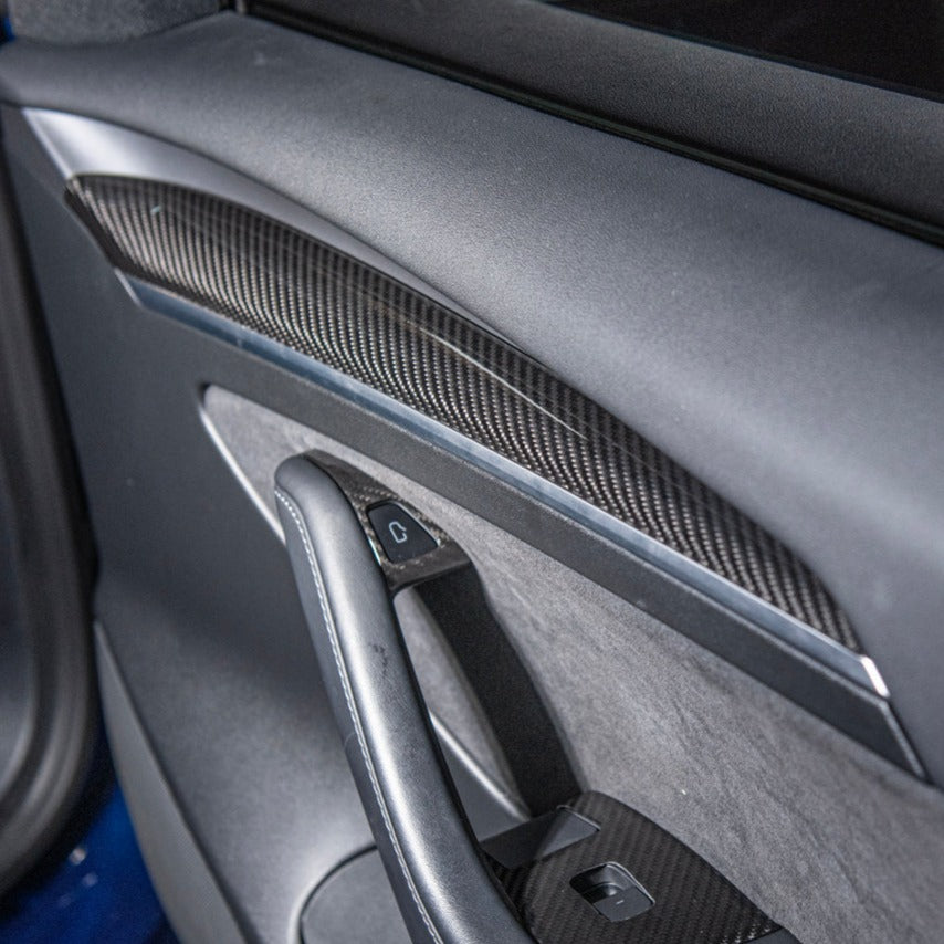 2020-23 Tesla Model 3 & 20-24 Y Carbon Fiber Interior Door Trim Panel Cover