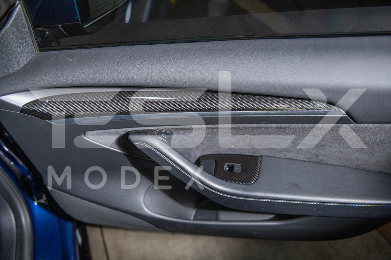 2020-23 Tesla Model 3 & 20-24 Y Carbon Fiber Interior Door Trim Panel Cover