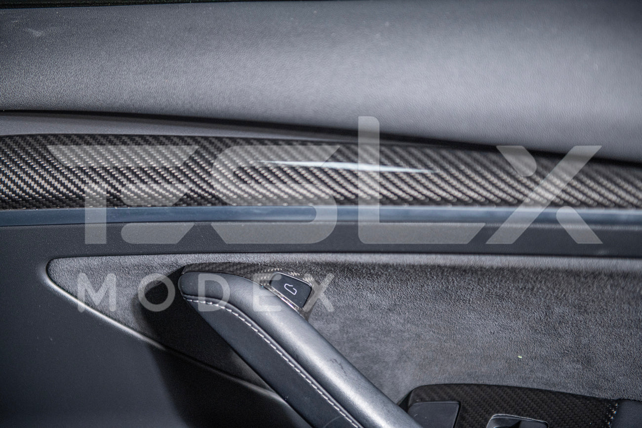 2020-23 Tesla Model 3 & 20-24 Y Carbon Fiber Interior Door Trim Panel Cover